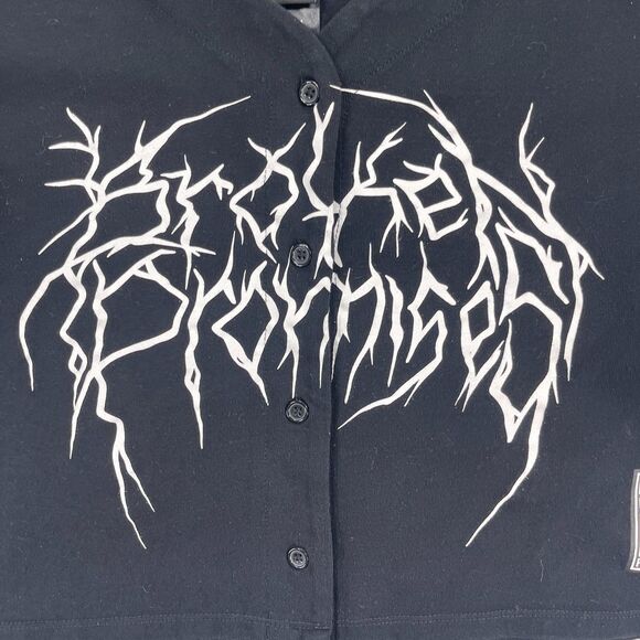 Broken Promises Top Gets Hurt Crop Baseball Jersey Womens Black Medium Black - Picture 3 of 11